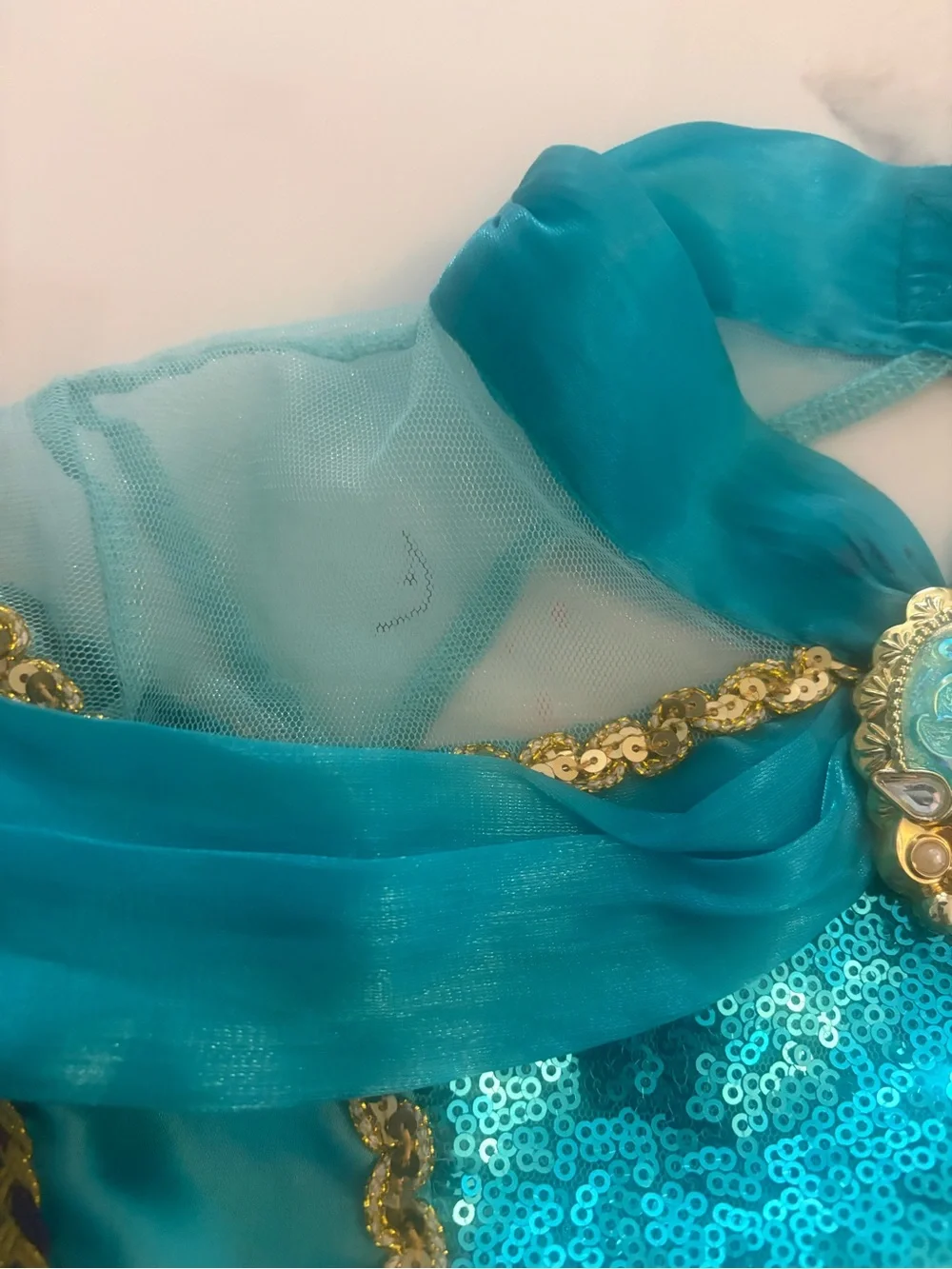 Disney Girls Jasmine Princess Costume, Size 7/8, Turquoise with Gold Trim